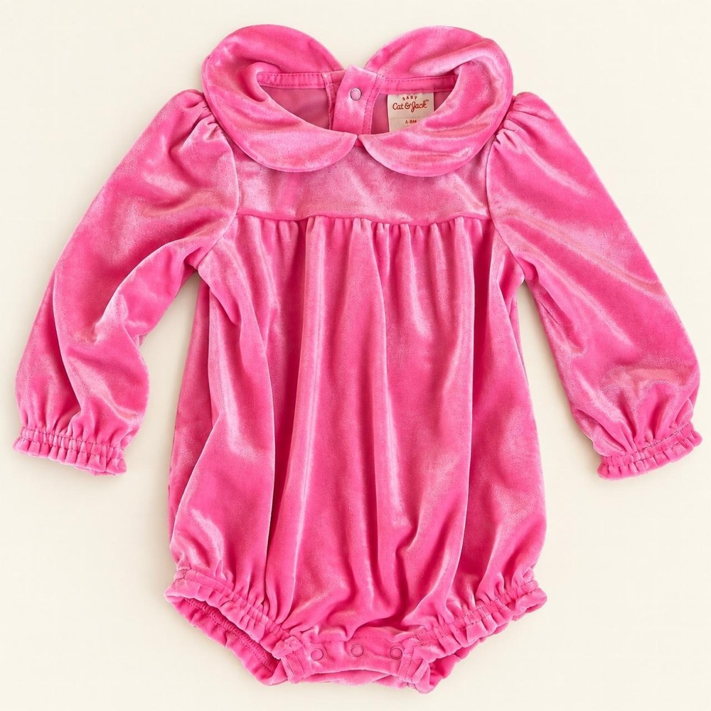 Cat & Jack Pink Velvet Bubble Romper – 6–9 Months